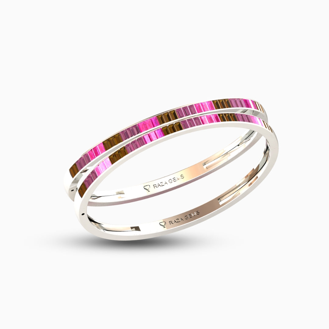 Rubellite Tourmaline Bangles - Natalya - White Gold