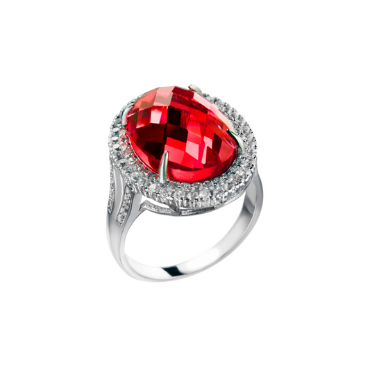 Oval Natural Ruby Gemstone Ring with Zircon Stones