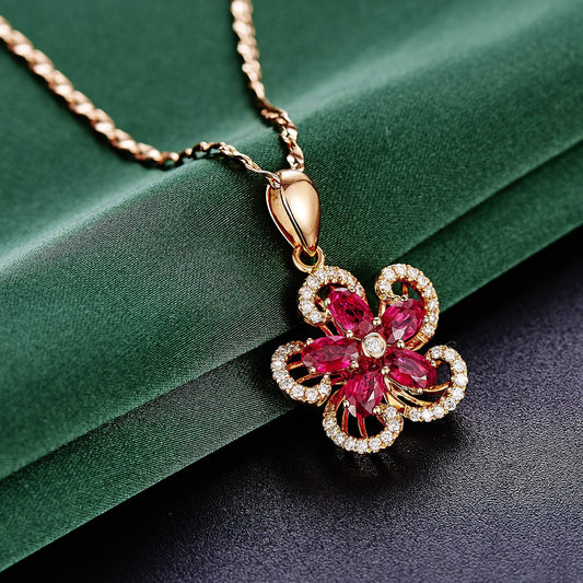 Ruby Gemstone Pendant in 18K Yellow Gold with Moissanite