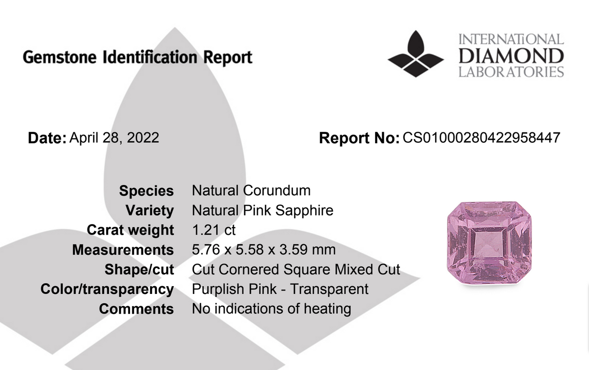Pink Sapphire Natural Stone Asscher Cut 1.21 Carats