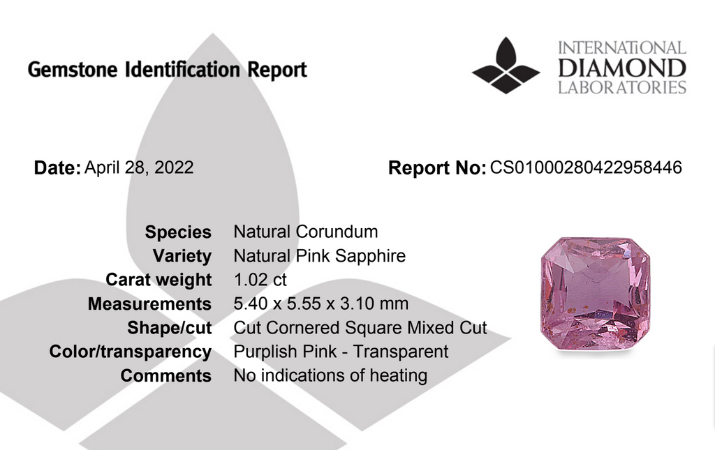 Pink Sapphire Natural Stone Asscher Cut 1.02 Carats