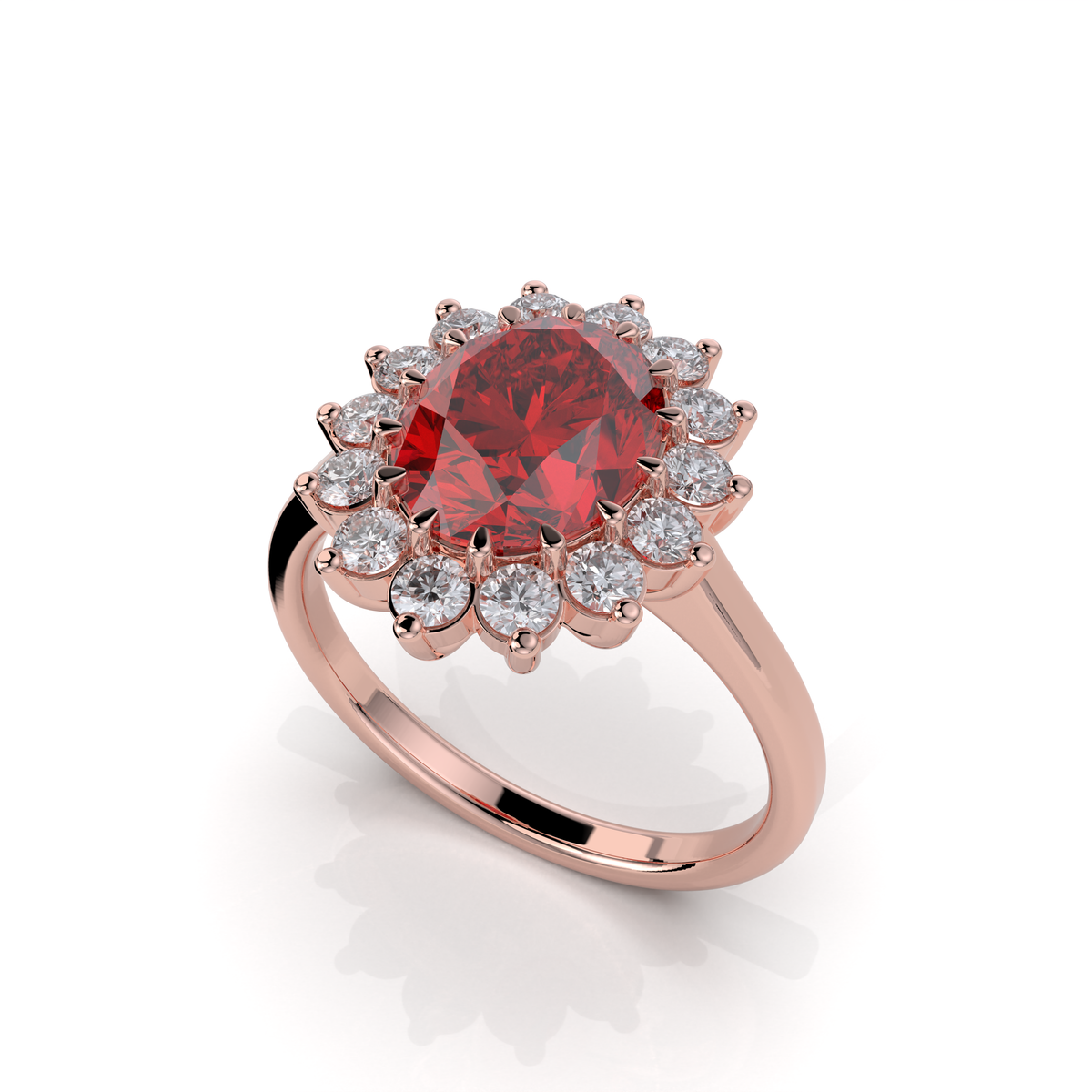Evie - Vintage-Inspired Ruby and Moissanite Cluster Ring in 18K Gold" (Romantic & Emotional)