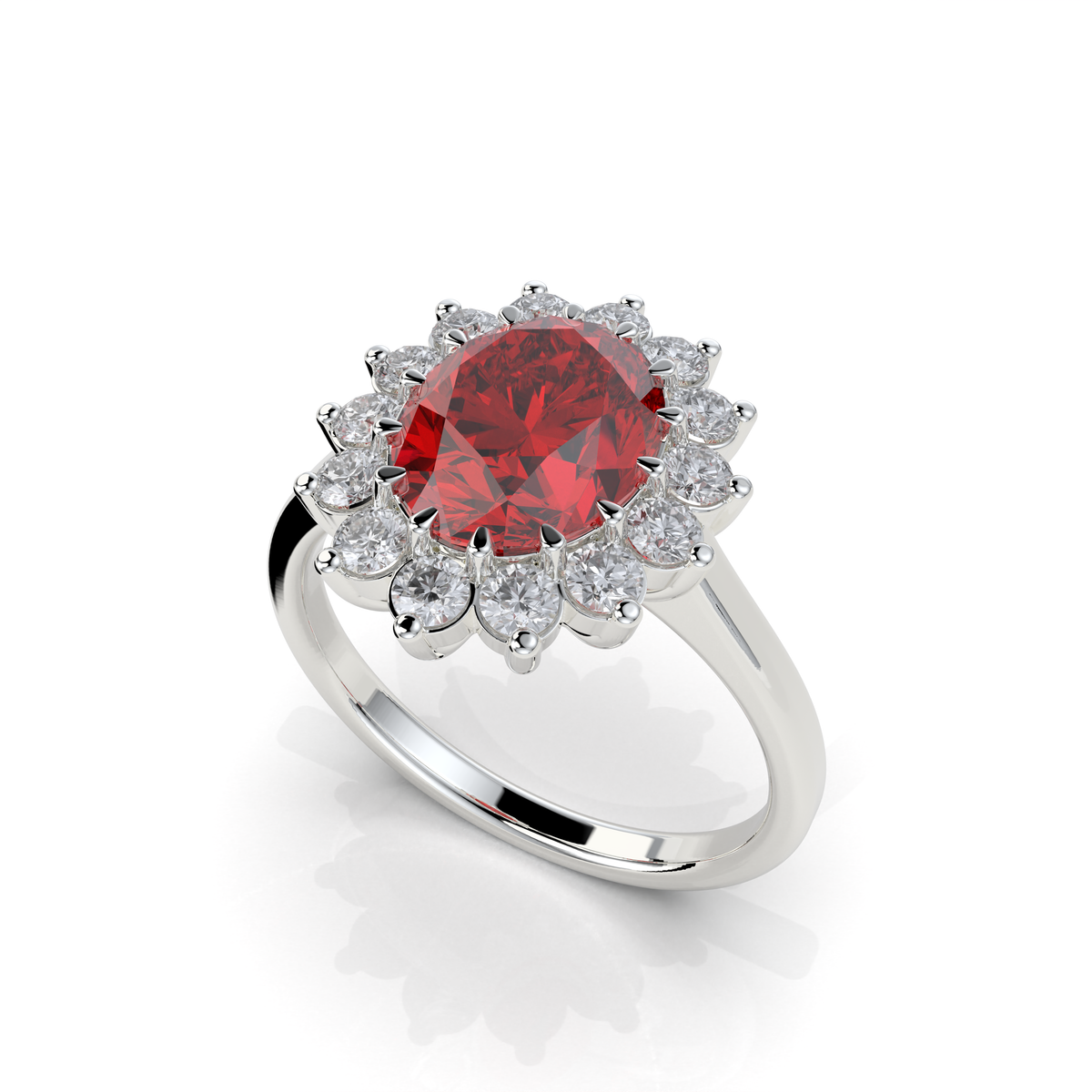Evie - Vintage-Inspired Ruby and Moissanite Cluster Ring in 18K Gold" (Romantic & Emotional)