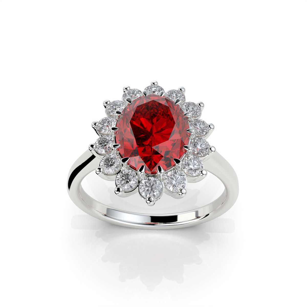 Evie - Vintage-Inspired Ruby and Moissanite Cluster Ring in 18K Gold" (Romantic & Emotional)