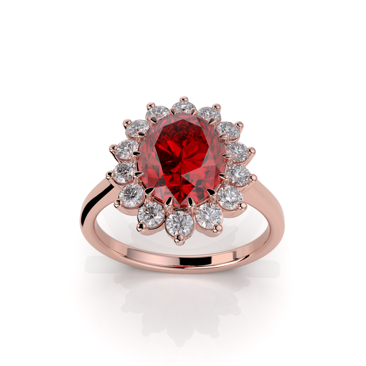 Evie - Vintage-Inspired Ruby and Moissanite Cluster Ring in 18K Gold" (Romantic & Emotional)