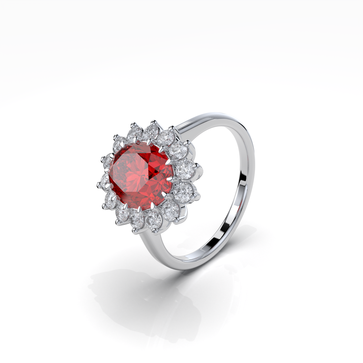 Evie - Vintage-Inspired Ruby and Moissanite Cluster Ring in 18K Gold" (Romantic & Emotional)