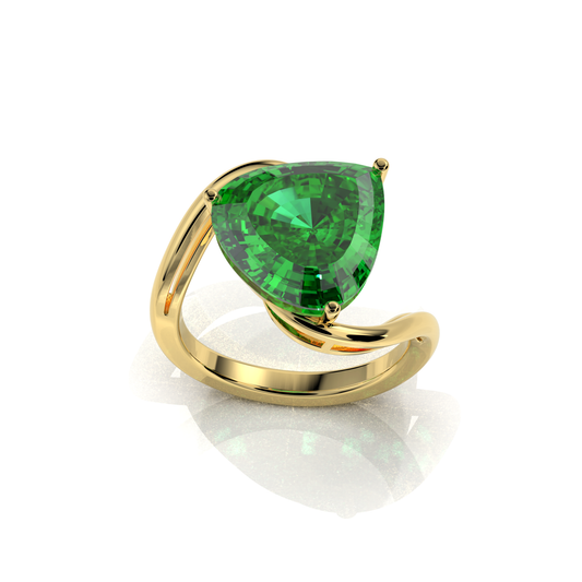 Poppy - 18K Gold Trillion-Cut Natural Peridot Open Wave Ring | Yellow, White & Rose Gold