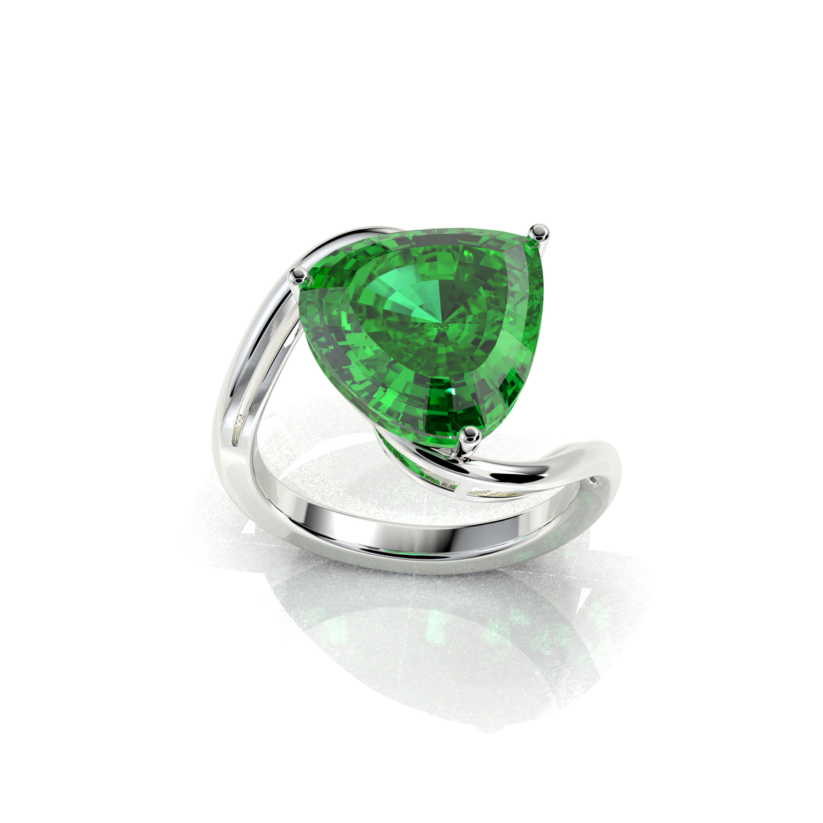Poppy - 18K Gold Trillion-Cut Natural Peridot Open Wave Ring | Yellow, White & Rose Gold