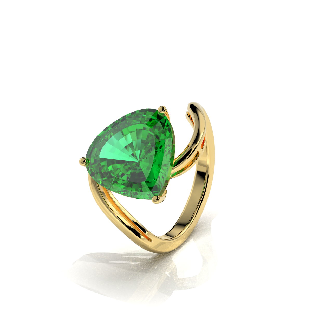 Poppy - 18K Gold Trillion-Cut Natural Peridot Open Wave Ring | Yellow, White & Rose Gold
