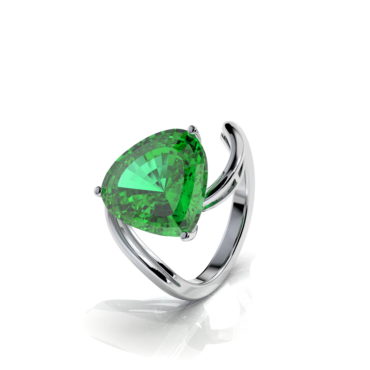 Poppy - 18K Gold Trillion-Cut Natural Peridot Open Wave Ring | Yellow, White & Rose Gold