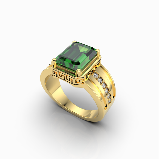 Lottie - Bold Green Tsavorite Garnet Statement Ring in 18K Gold with Moissanite Accents