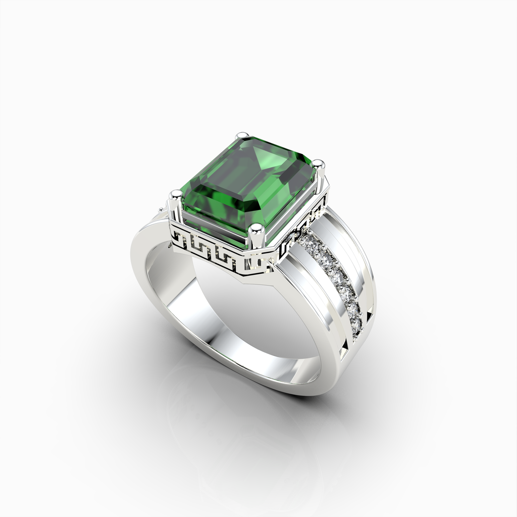 Lottie - Bold Green Tsavorite Garnet Statement Ring in 18K Gold with Moissanite Accents