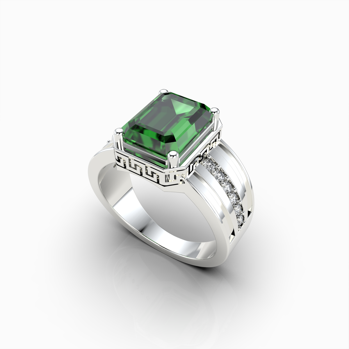 Lottie - Bold Green Tsavorite Garnet Statement Ring in 18K Gold with Moissanite Accents