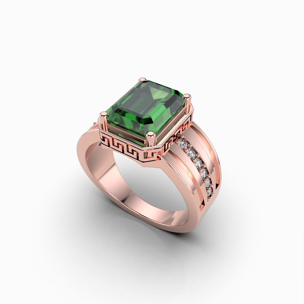 Lottie - Bold Green Tsavorite Garnet Statement Ring in 18K Gold with Moissanite Accents