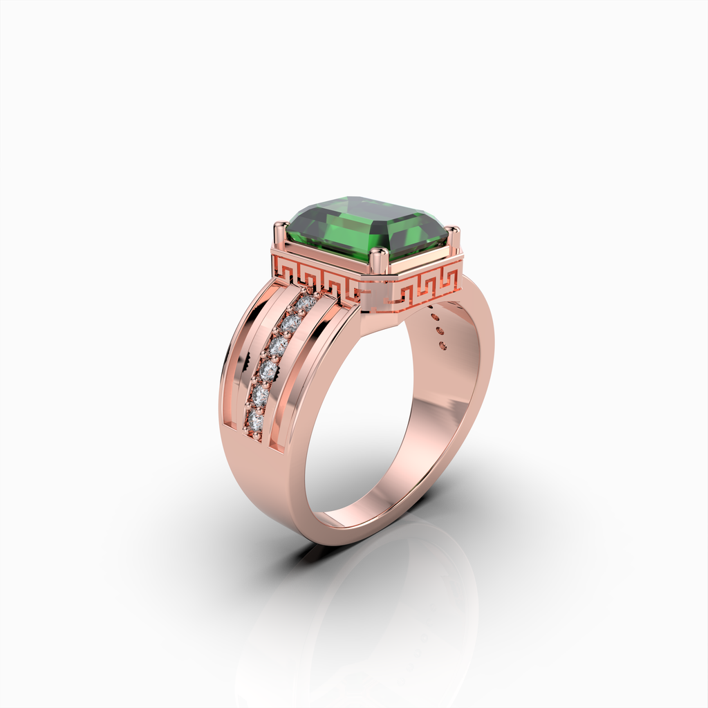 Lottie - Bold Green Tsavorite Garnet Statement Ring in 18K Gold with Moissanite Accents