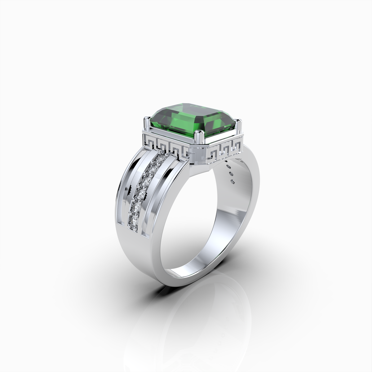 Lottie - Bold Green Tsavorite Garnet Statement Ring in 18K Gold with Moissanite Accents
