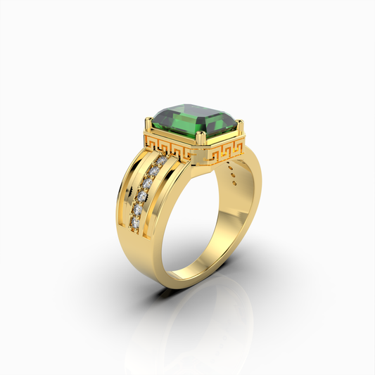 Lottie - Bold Green Tsavorite Garnet Statement Ring in 18K Gold with Moissanite Accents