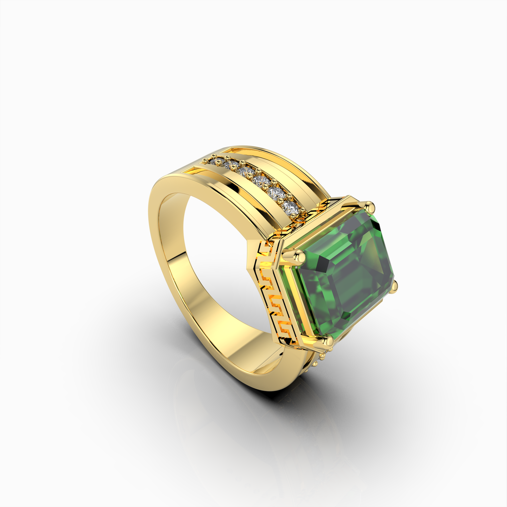 Lottie - Bold Green Tsavorite Garnet Statement Ring in 18K Gold with Moissanite Accents