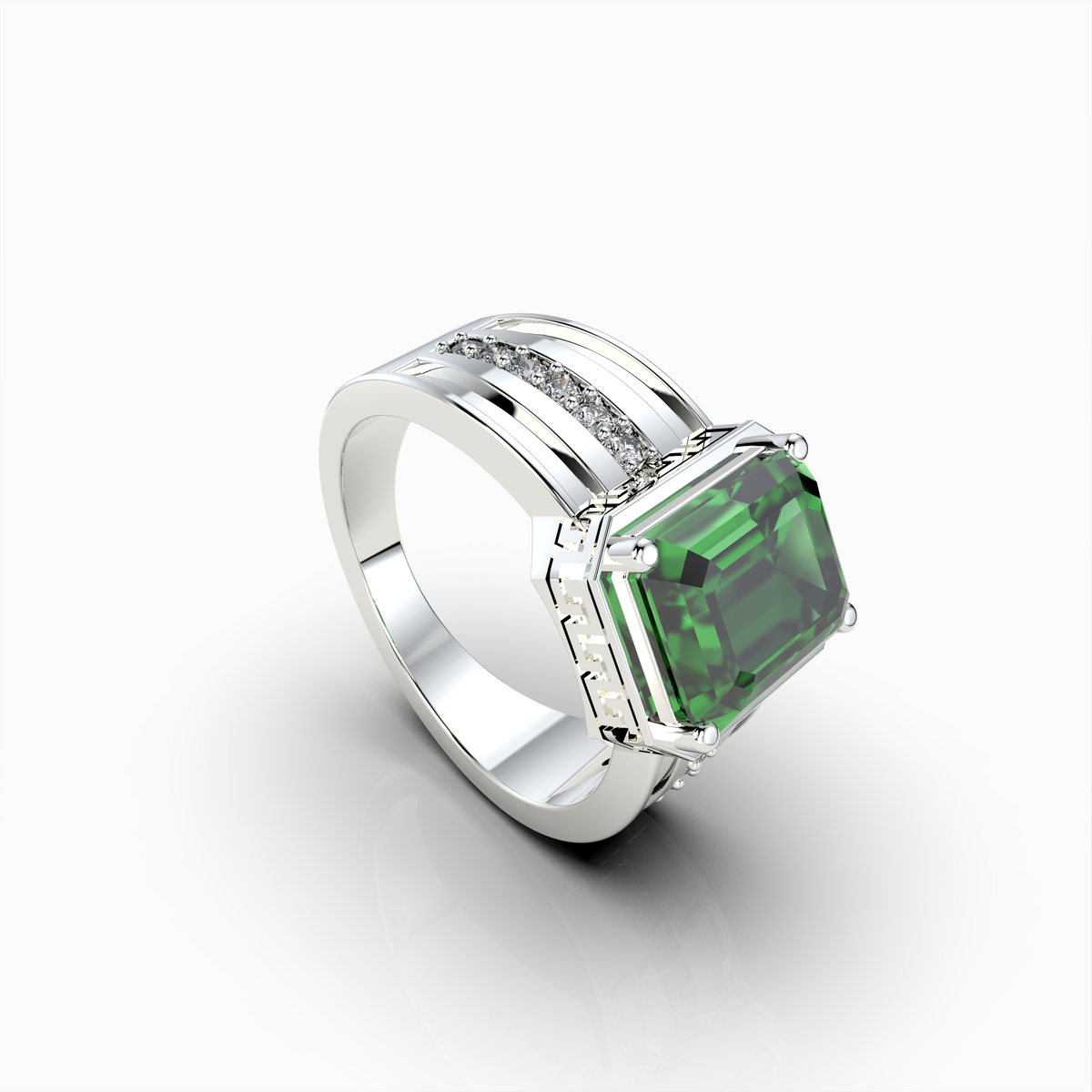 Lottie - Bold Green Tsavorite Garnet Statement Ring in 18K Gold with Moissanite Accents