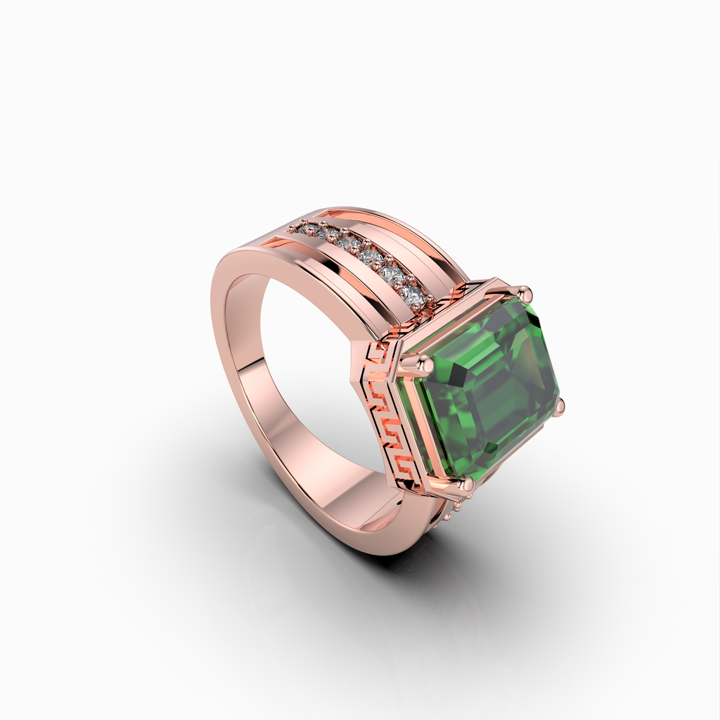 Lottie - Bold Green Tsavorite Garnet Statement Ring in 18K Gold with Moissanite Accents