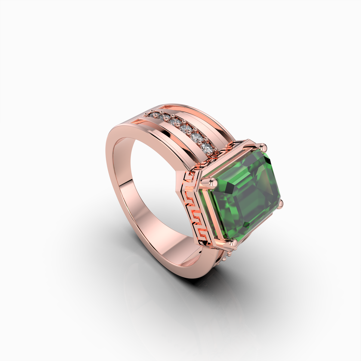 Lottie - Bold Green Tsavorite Garnet Statement Ring in 18K Gold with Moissanite Accents