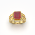 Daisy - 18K Gold Emerald-Cut Ruby Ring with Moissanite Side Accents" (Modern & Direct)