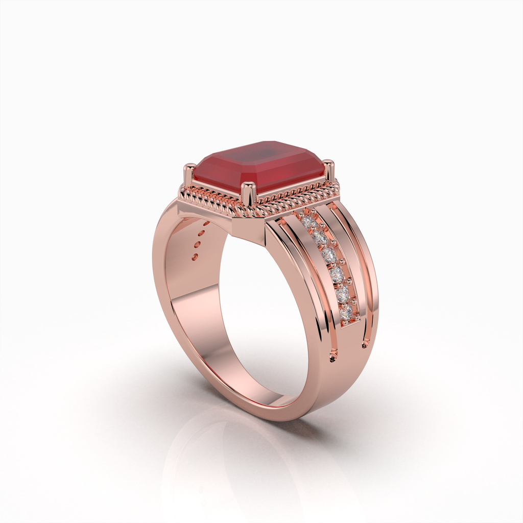 Daisy - 18K Gold Emerald-Cut Ruby Ring with Moissanite Side Accents" (Modern & Direct)