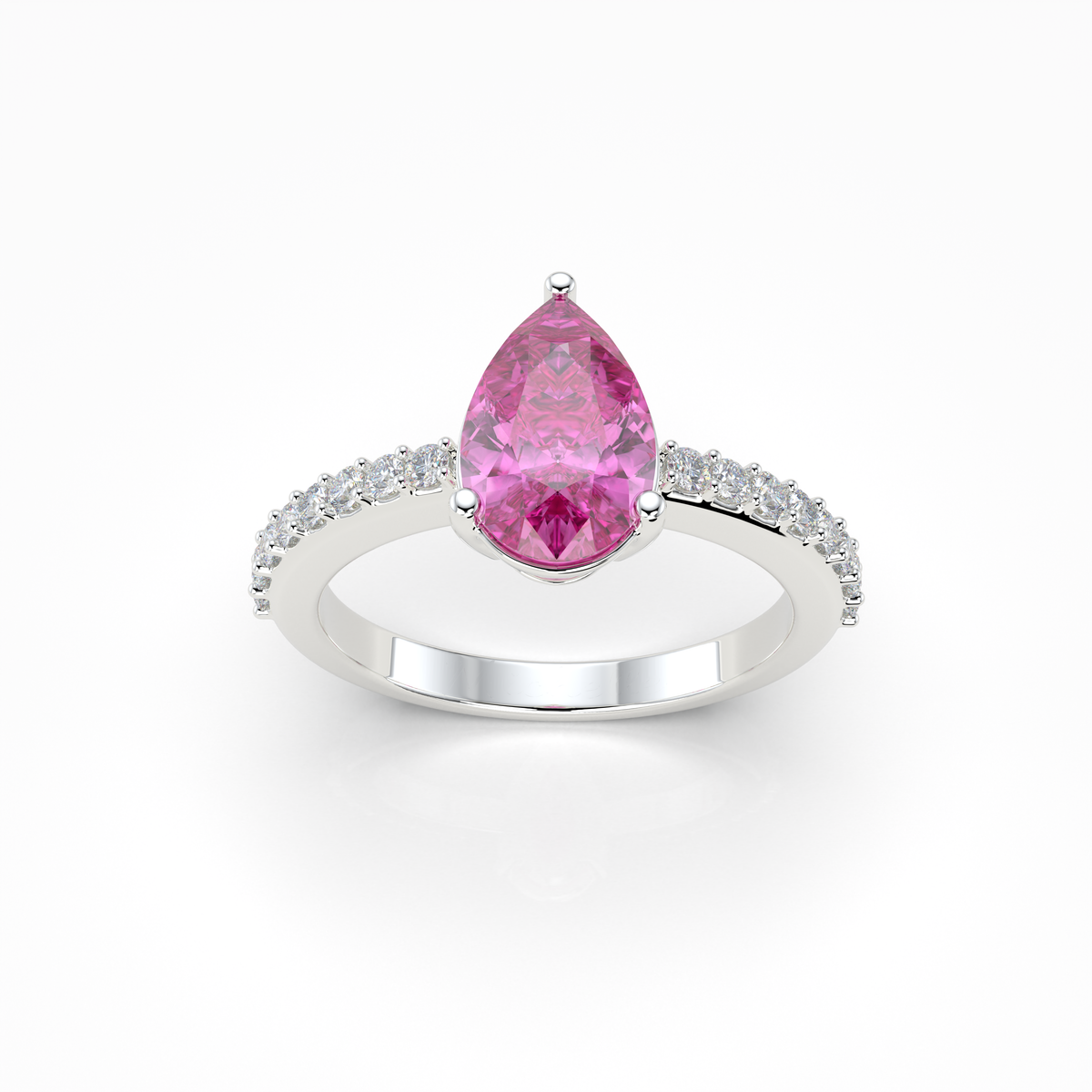 Harper - 18K Solid Gold Pear-Cut Natural Pink Sapphire Ring with Moissanite Accents | Yellow, White & Rose Gold