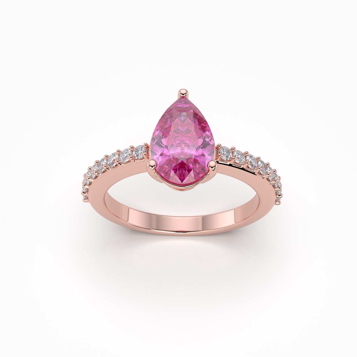 Harper - 18K Solid Gold Pear-Cut Natural Pink Sapphire Ring with Moissanite Accents | Yellow, White & Rose Gold
