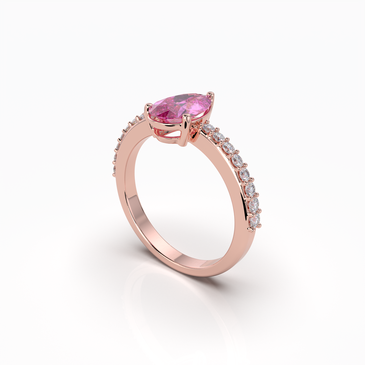 Harper - 18K Solid Gold Pear-Cut Natural Pink Sapphire Ring with Moissanite Accents | Yellow, White & Rose Gold