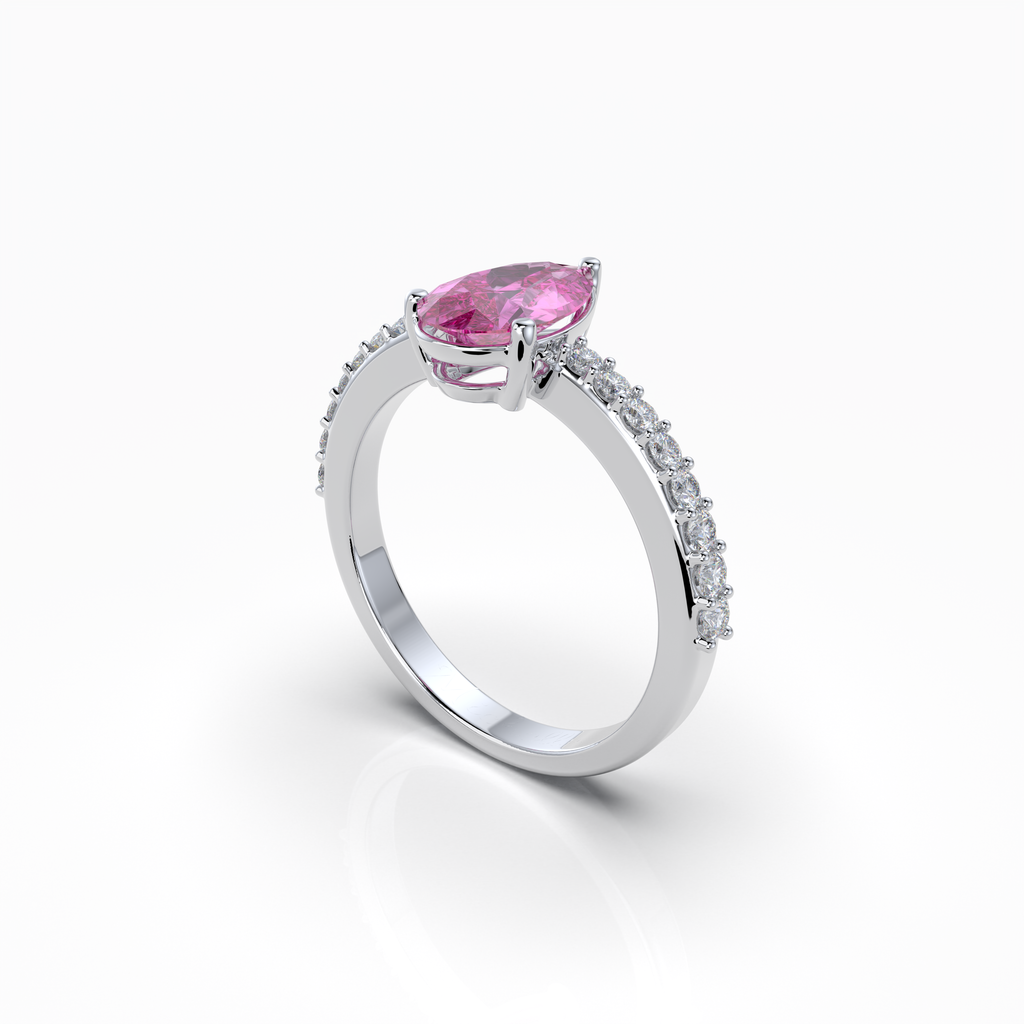 Harper - 18K Solid Gold Pear-Cut Natural Pink Sapphire Ring with Moissanite Accents | Yellow, White & Rose Gold