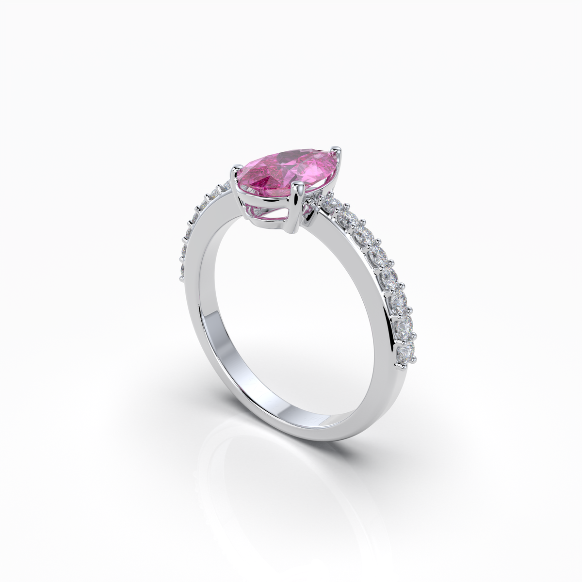 Harper - 18K Solid Gold Pear-Cut Natural Pink Sapphire Ring with Moissanite Accents | Yellow, White & Rose Gold