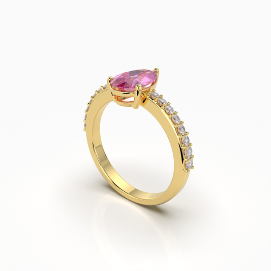 Harper - 18K Solid Gold Pear-Cut Natural Pink Sapphire Ring with Moissanite Accents | Yellow, White & Rose Gold