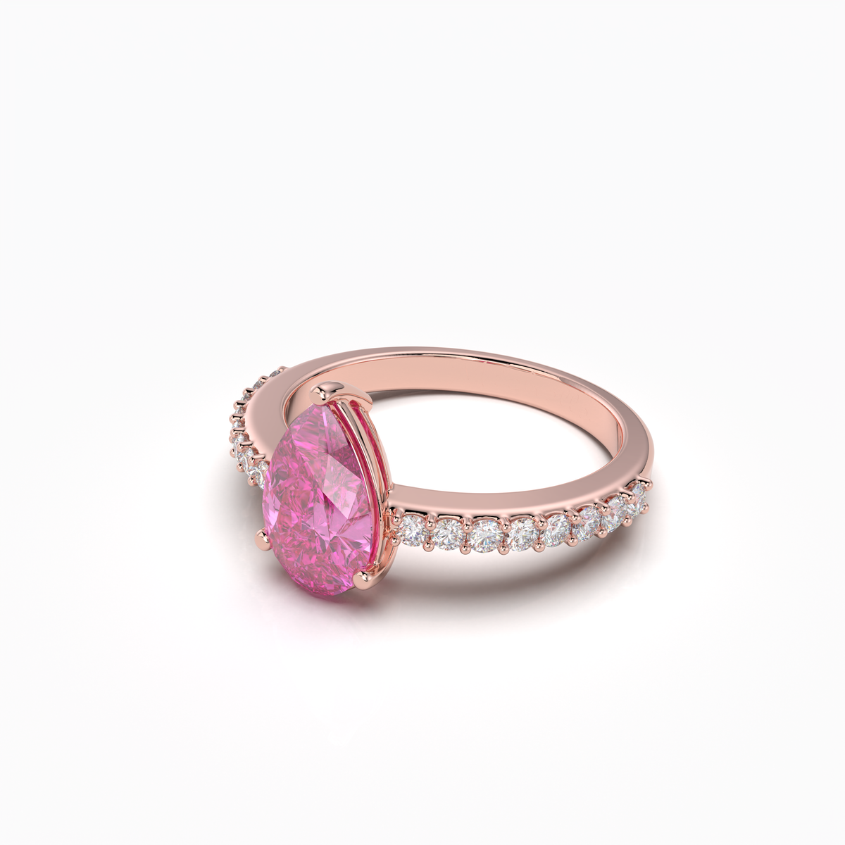 Harper - 18K Solid Gold Pear-Cut Natural Pink Sapphire Ring with Moissanite Accents | Yellow, White & Rose Gold