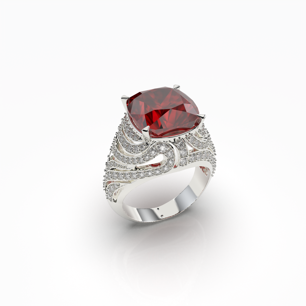 Maeve - 18K Gold Regal Ruby & Moissanite Statement Ring | Available in Yellow, White & Rose Gold