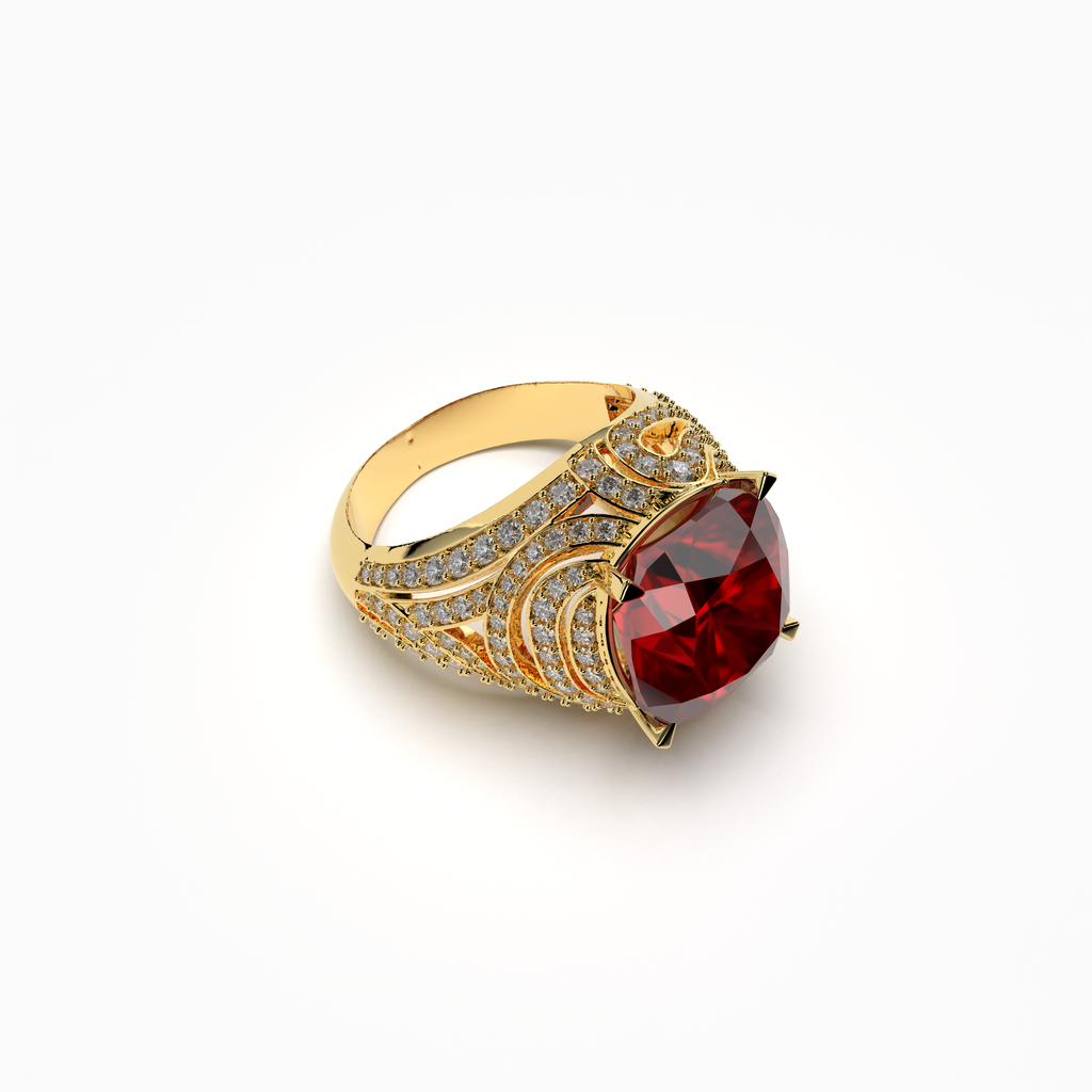 Maeve - 18K Gold Regal Ruby & Moissanite Statement Ring | Available in Yellow, White & Rose Gold