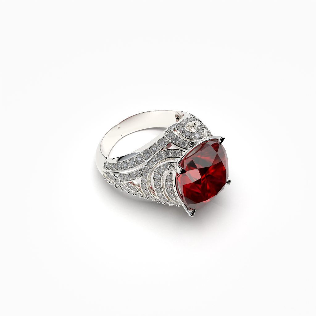Maeve - 18K Gold Regal Ruby & Moissanite Statement Ring | Available in Yellow, White & Rose Gold