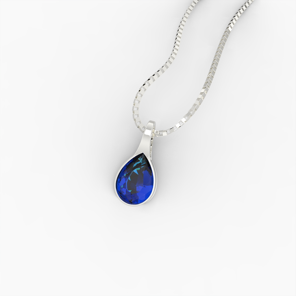 Blue Sapphire Pendant - Katerina - White Gold