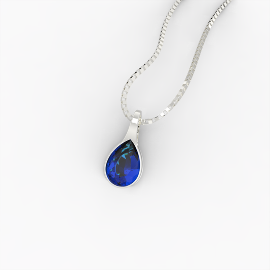 Blue Sapphire Pendant - Katerina - White Gold