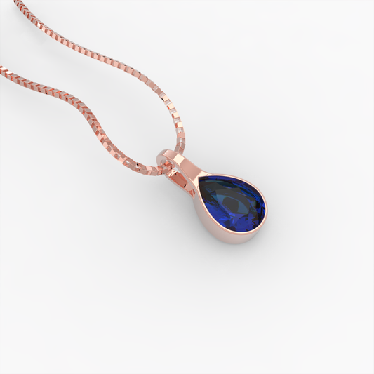 Blue Sapphire Pendant - Elmira - Rose Gold