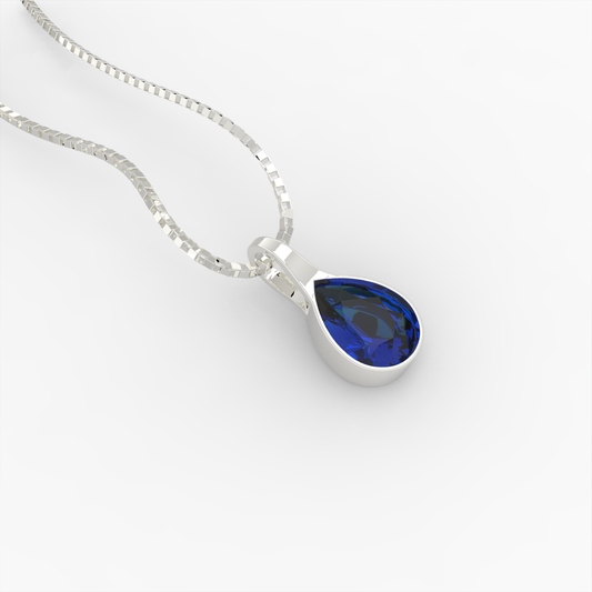 Blue Sapphire Pendant - Katerina - White Gold