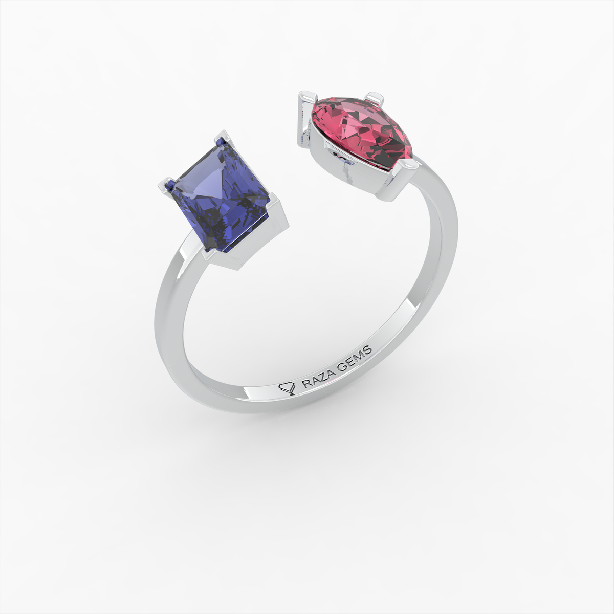 Ruby and Blue Sapphire Rings - Alyona - Silver