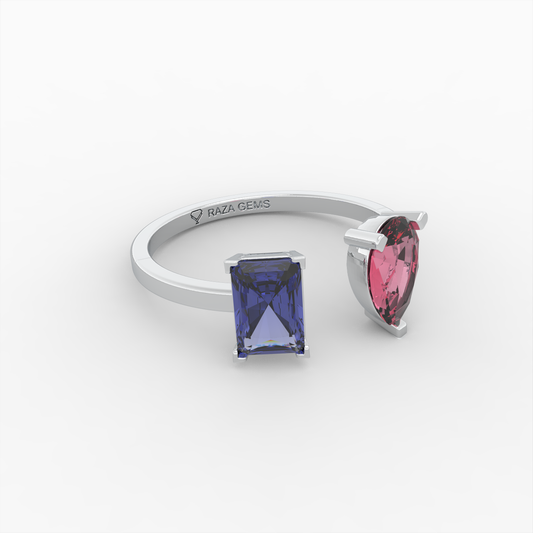 Ruby and Blue Sapphire Rings - Alyona - Silver