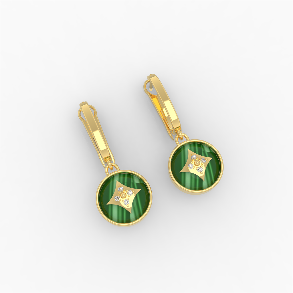 Natural Malachite Earrings for Women - Lidiya - 18K Gold