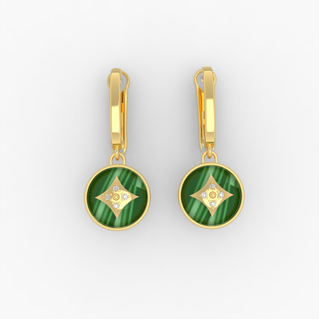 Natural Malachite Earrings for Women - Lidiya - 18K Gold