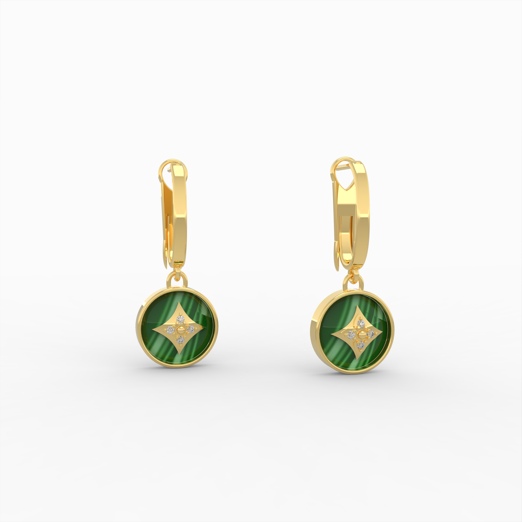 Natural Malachite Earrings for Women - Lidiya - 18K Gold