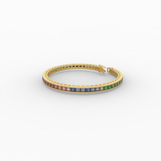 Natural Multi Sapphire Bracelet for Women - 18K Yellow Gold - Oksana
