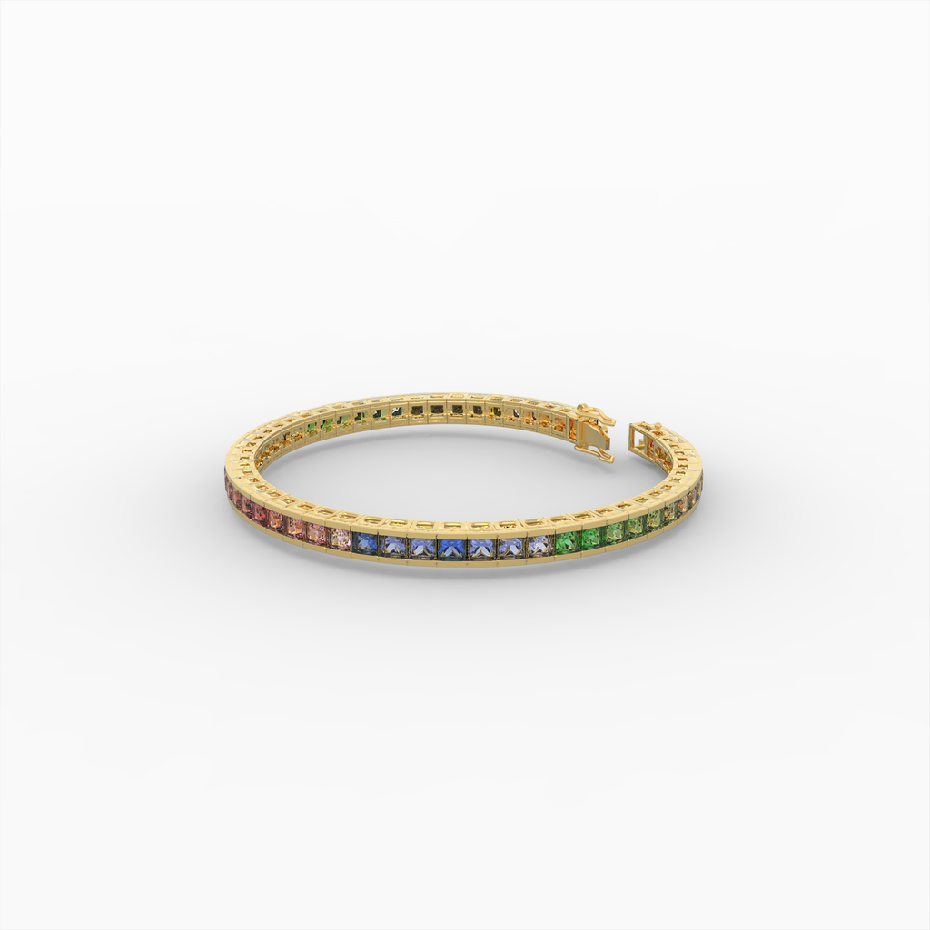 Natural Multi Sapphire Bracelet for Women - 18K Yellow Gold - Oksana