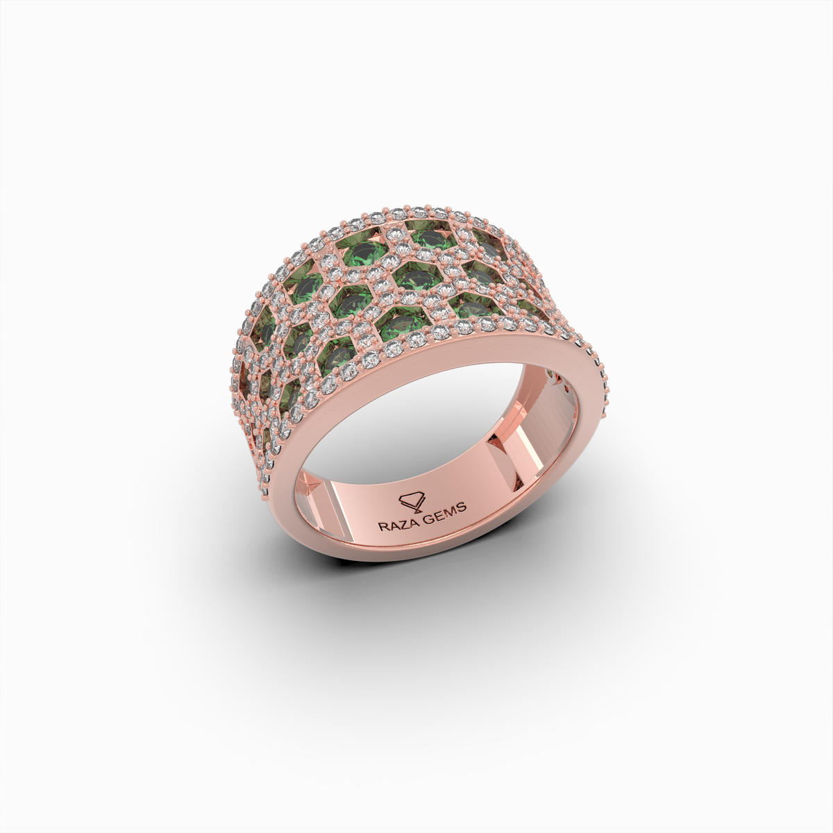 Natural Emerald Stone Ring With Natural Diamonds - Annushka