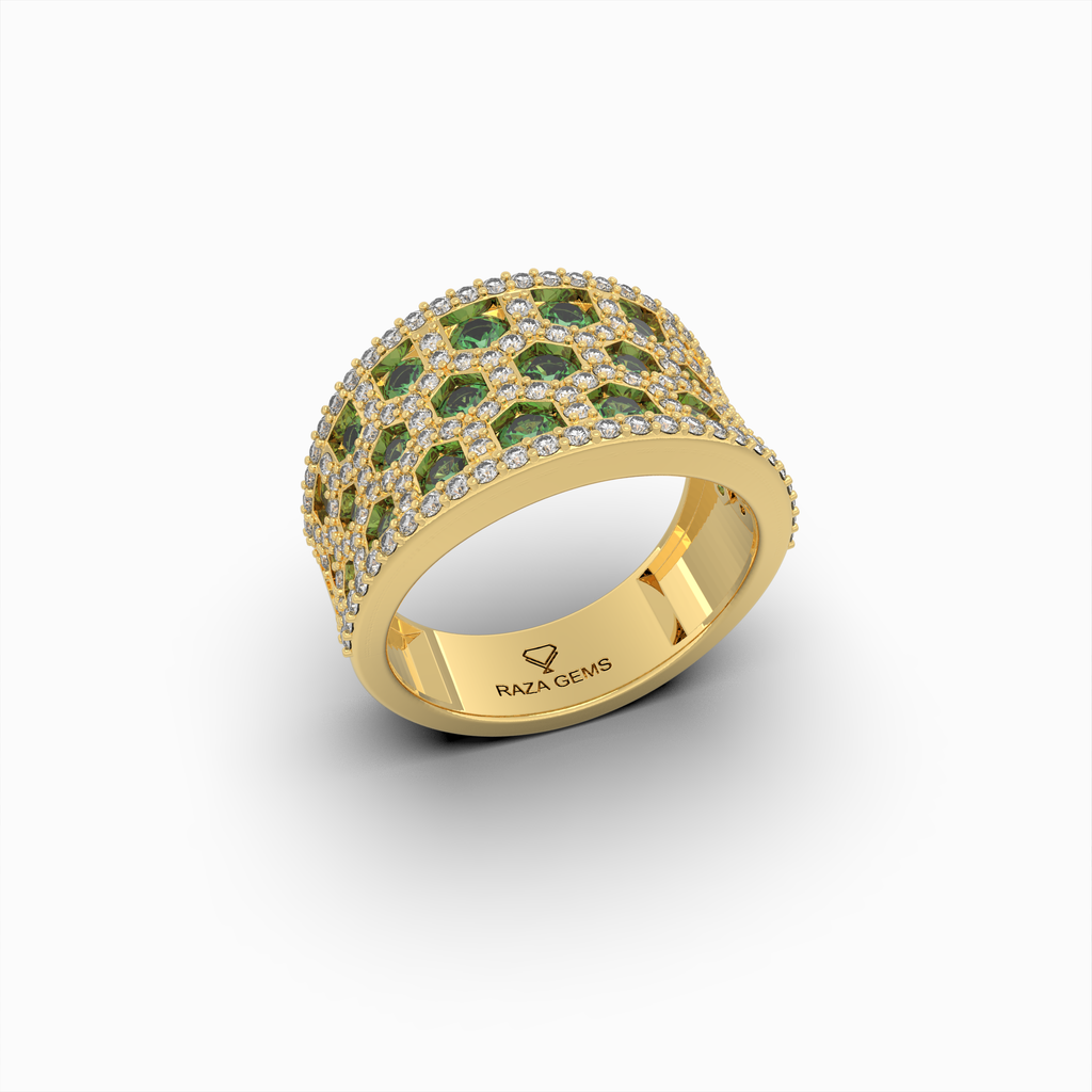 Natural Emerald Stone Ring With Natural Diamonds - Annushka